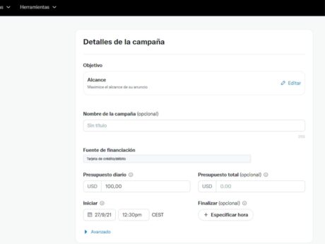 configuracion campaña twitter ads