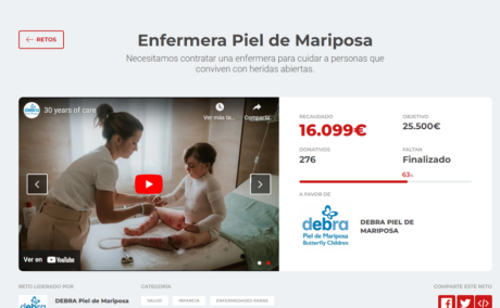 crowdfunding de debra piel de mariposa en la página de mi grano de arena